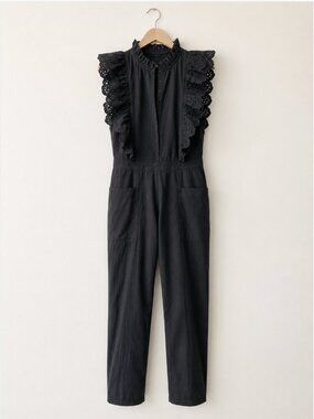 Apiece Apart Limon Black Eyelet Ruffle Sleeve Jumpsuit Size 4